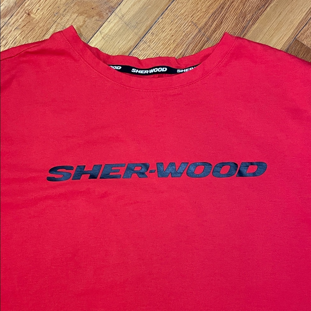 SHERWOOD Men’s Fiery Red Soft Cotton Blend Sporty Athletic Hockey Rink T-shirt